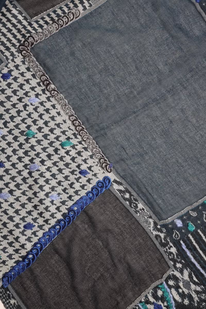 【畢業禮物】喀什米爾水煮羊毛手工刺繡圍巾披肩神秘深藍色拼紗