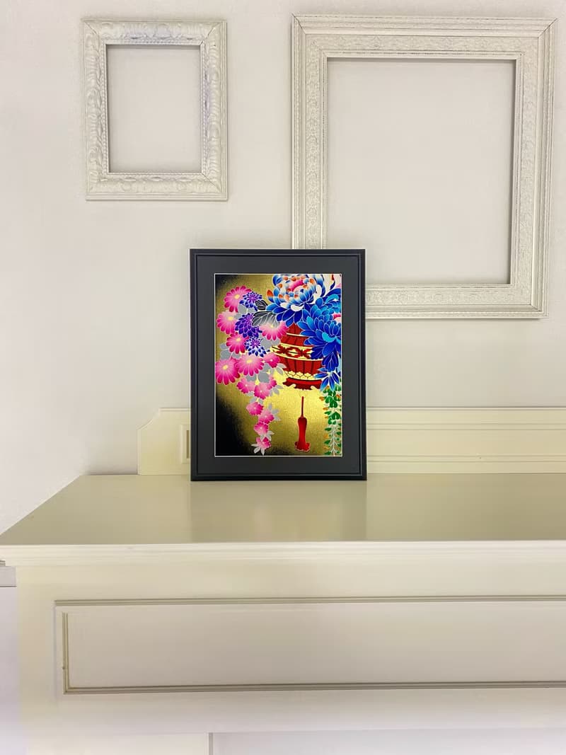 着物からつくるアートパネル33　色打掛　友禅着物　金箔　着物リメイク　新築祝い　和室インテリア　縁起物