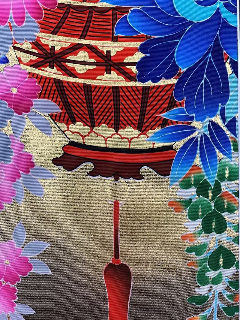 着物からつくるアートパネル33　色打掛　友禅着物　金箔　着物リメイク　新築祝い　和室インテリア　縁起物