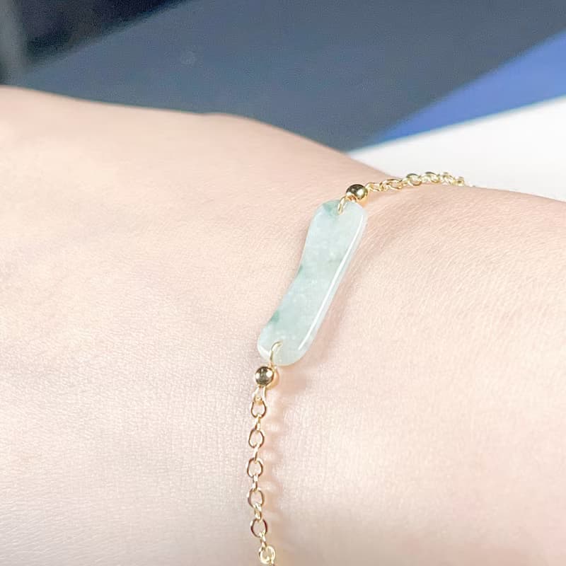 冰種飄綠花翡翠手鍊14K包金 | 天然緬甸A貨翡翠|  送禮
