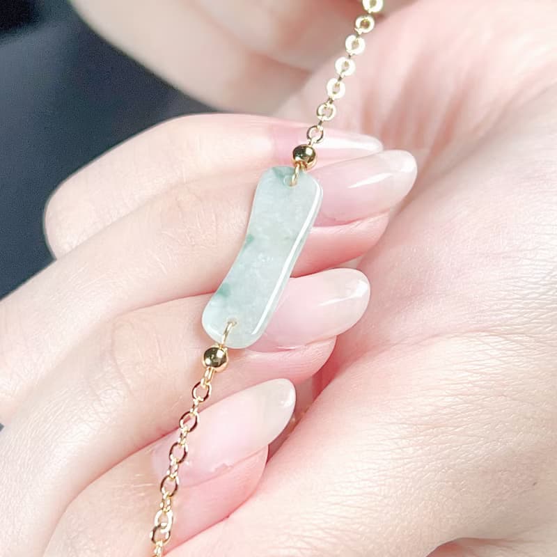 冰種飄綠花翡翠手鍊14K包金 | 天然緬甸A貨翡翠|  送禮