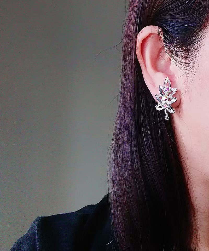 vintage jewelry  典雅葉形極光萊茵 夾式耳環