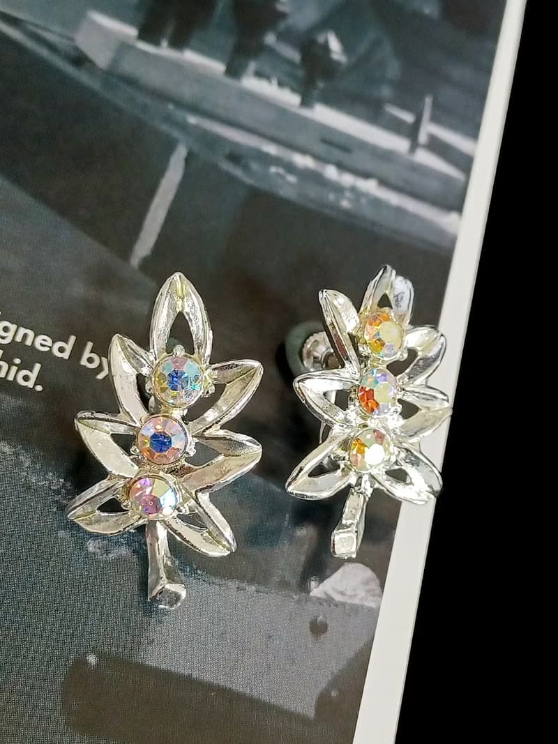vintage jewelry  典雅葉形極光萊茵 夾式耳環