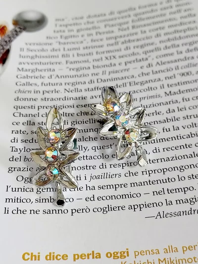 vintage jewelry  典雅葉形極光萊茵 夾式耳環