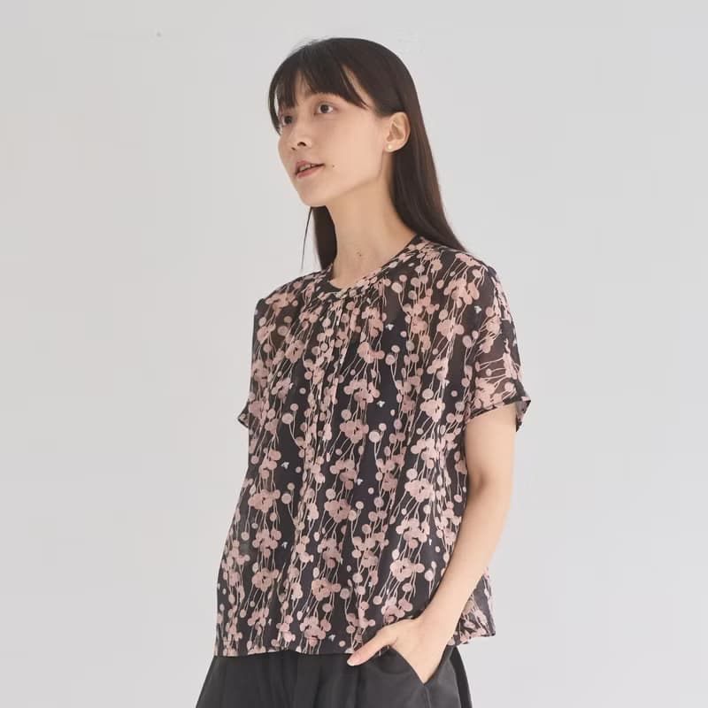 透膚寬版上衣/謎夜/珊瑚暮黑/花束