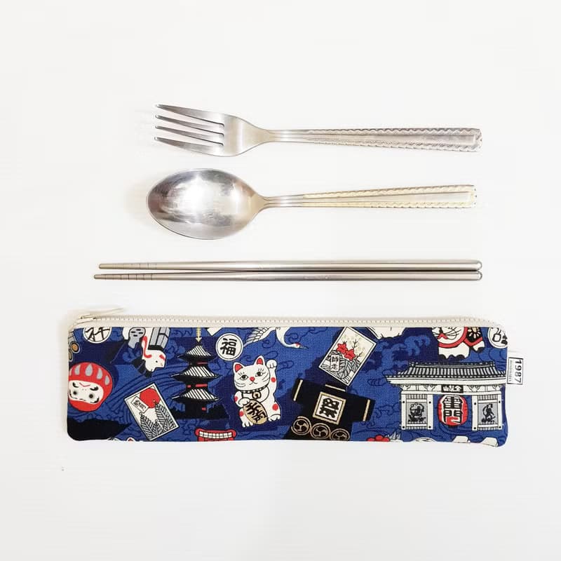 【日式圖騰-藍】 餐具袋 環保 筆袋 刷具袋 交換禮物