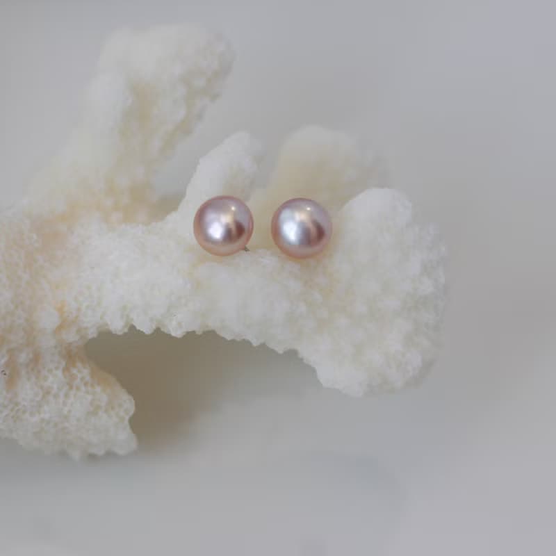 【溫柔紫】8mm淡水饅頭珍珠耳釘 s925純銀