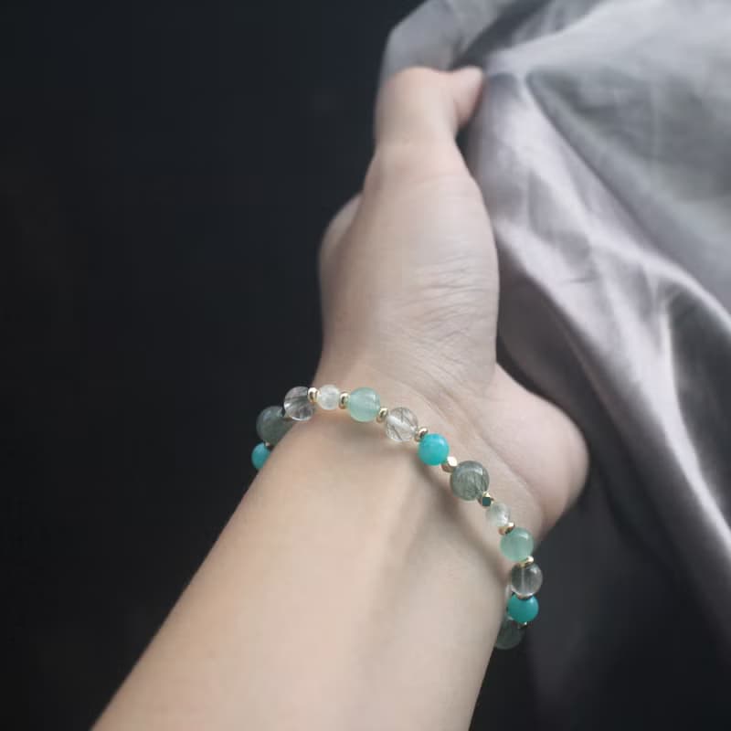 綠髮晶-天河石-葡萄石-招財-人緣-穩定情緒-水晶手鍊