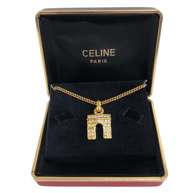 【 日本直送　名牌中古包 】CELINE セリーヌ 凱旋門 ラインストーン ネックレス ゴールド vintage ヴィンテージ オールド kta6ru