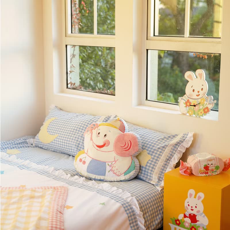 游泳大象 80s復古昭和可愛小象抱枕 刺繡布藝