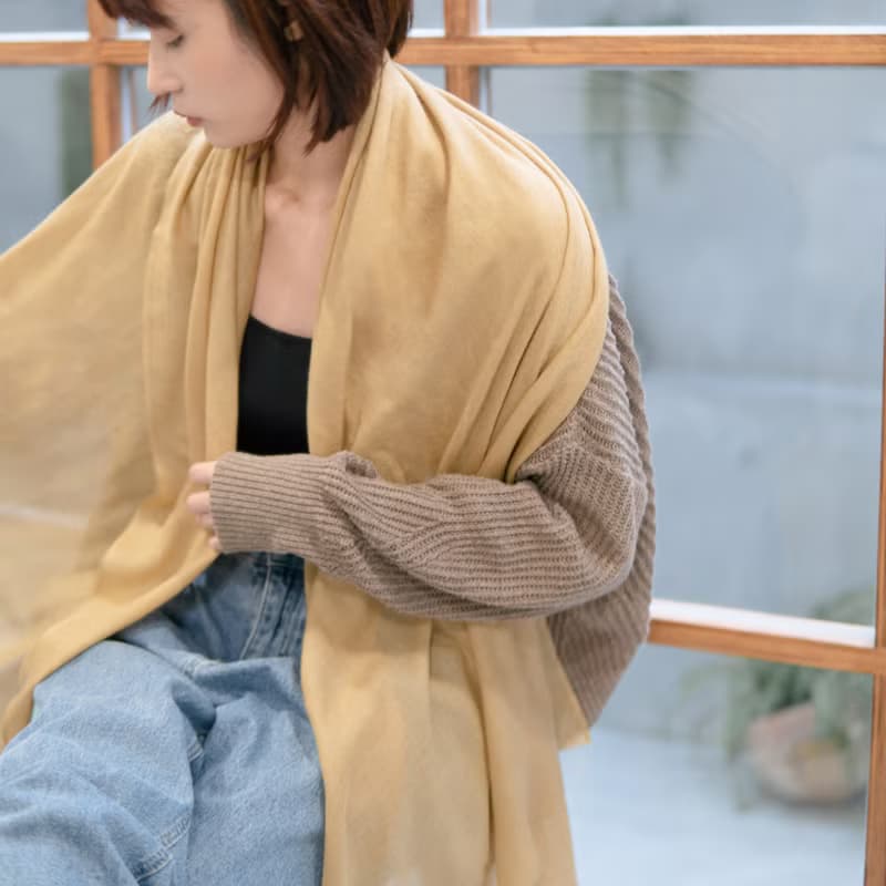【保暖道具】喀什米爾 Cashmere 羊毛圍巾 - 焦糖