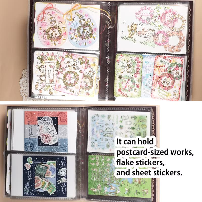 スタンプの作品集に【ポストカードホルダー】イチゴの季節シリーズ　ショコラバージョン うさぎ柄　チョコレート