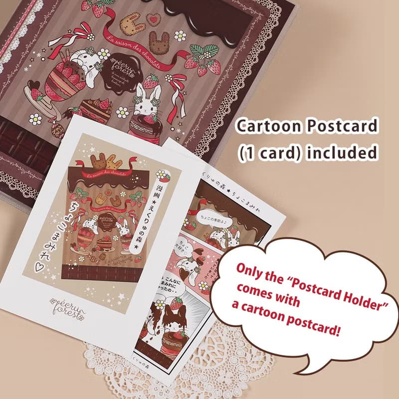 スタンプの作品集に【ポストカードホルダー】イチゴの季節シリーズ　ショコラバージョン うさぎ柄　チョコレート