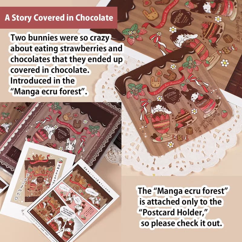 スタンプの作品集に【ポストカードホルダー】イチゴの季節シリーズ　ショコラバージョン うさぎ柄　チョコレート