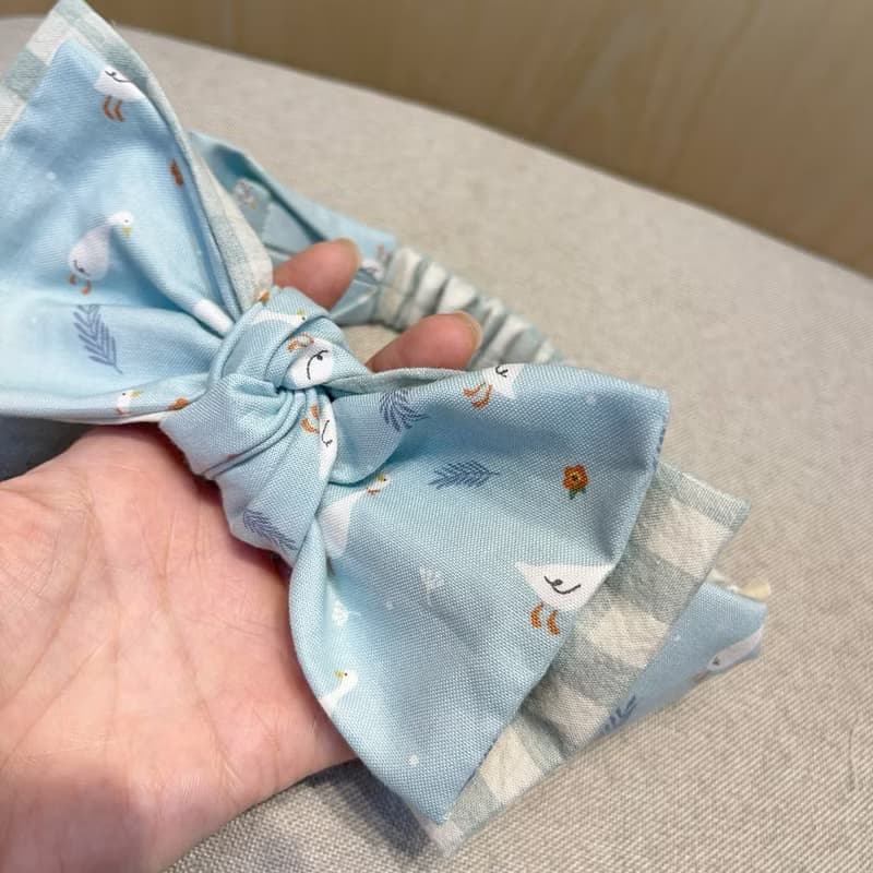 藍綠湖畔鴨 手工雙層蝴蝶結寶寶髮帶 親子髮帶 嬰兒禮物 滿月禮