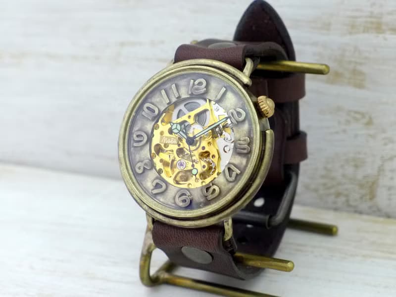 BAM044 自動巻きBrass特大サイズ42mm 立体数字インデックス 手作り腕時計 Hand Craft Watch BAM044