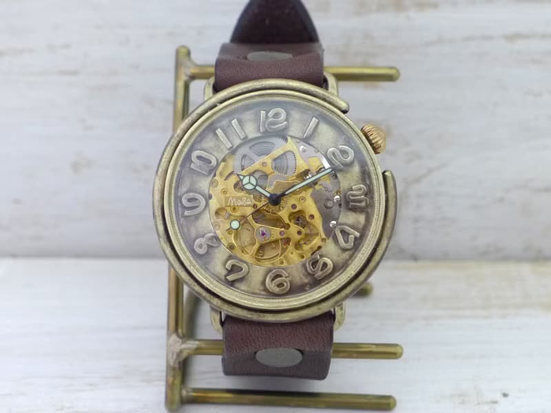 BAM044 自動巻きBrass特大サイズ42mm 立体数字インデックス 手作り腕時計 Hand Craft Watch BAM044