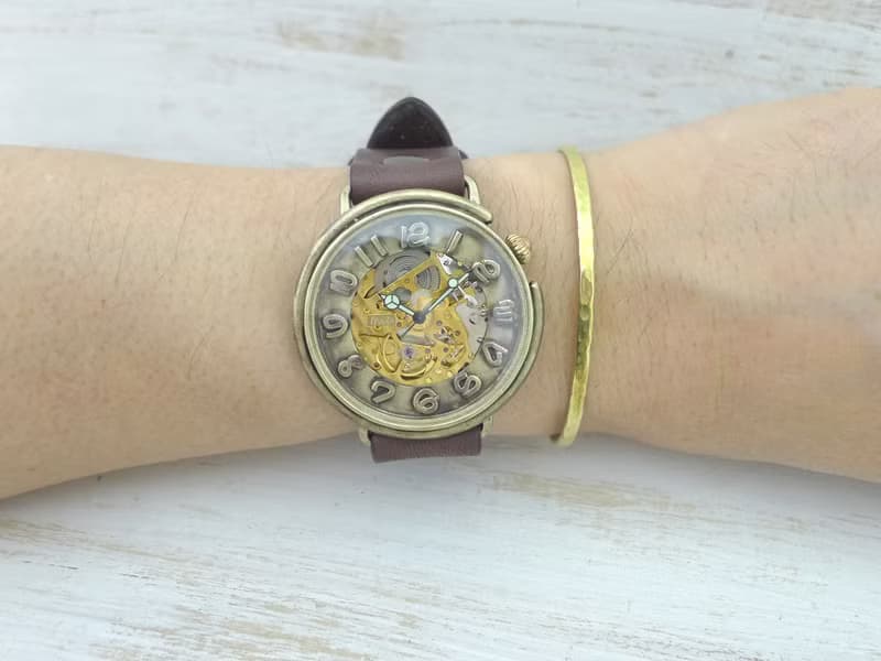 BAM044 自動巻きBrass特大サイズ42mm 立体数字インデックス 手作り腕時計 Hand Craft Watch BAM044