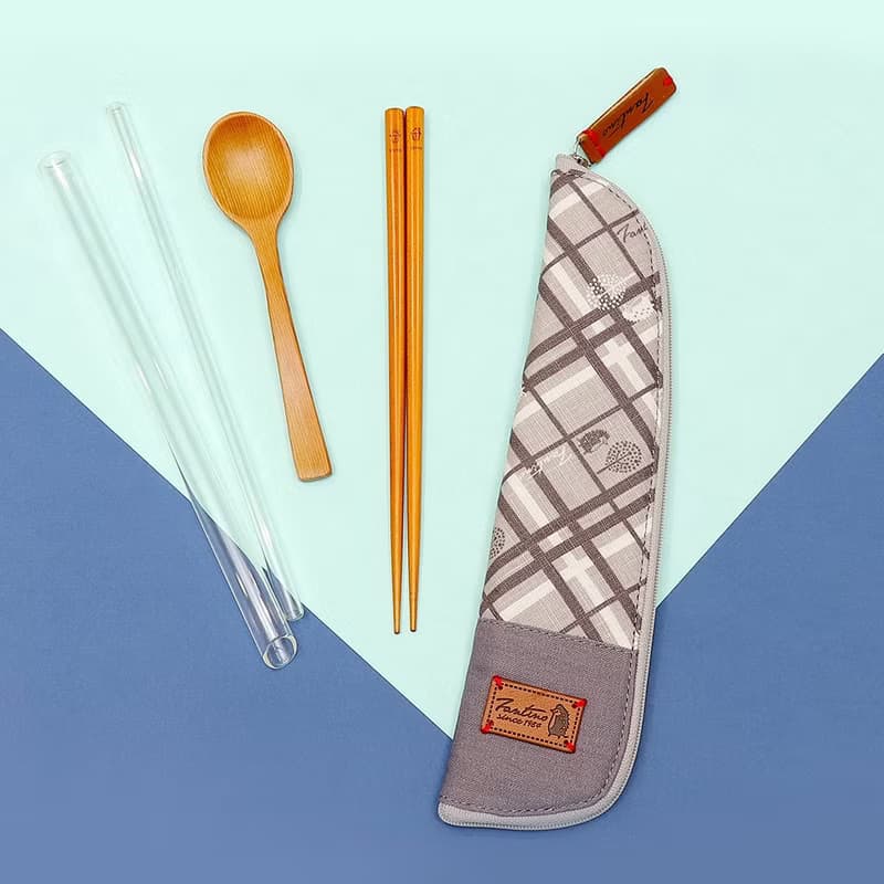 獨創布花 棉麻餐具袋::月球灰:: (格紋街區)環保餐具/畢業季