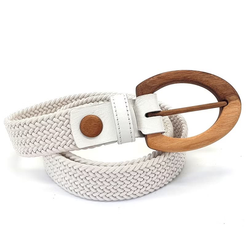 Wood Belt Yellowstone Clever 317 - Walnut Wood White Braided Cotton Belt