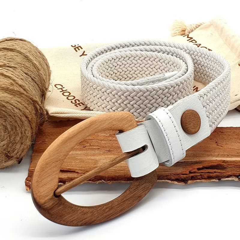 Wood Belt Yellowstone Clever 317 - Walnut Wood White Braided Cotton Belt