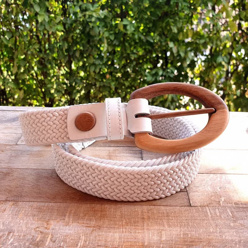 Wood Belt Yellowstone Clever 317 - Walnut Wood White Braided Cotton Belt