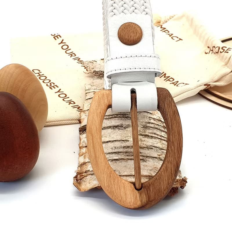 Wood Belt Yellowstone Clever 317 - Walnut Wood White Braided Cotton Belt