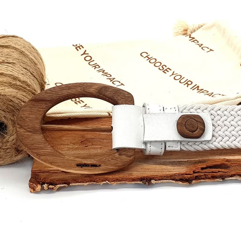 Wood Belt Yellowstone Clever 317 - Walnut Wood White Braided Cotton Belt
