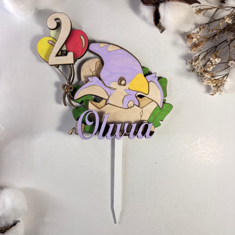 Dino Wood Custom Cake Topper - Hand Painted Birthday Keepsake - Custom Name