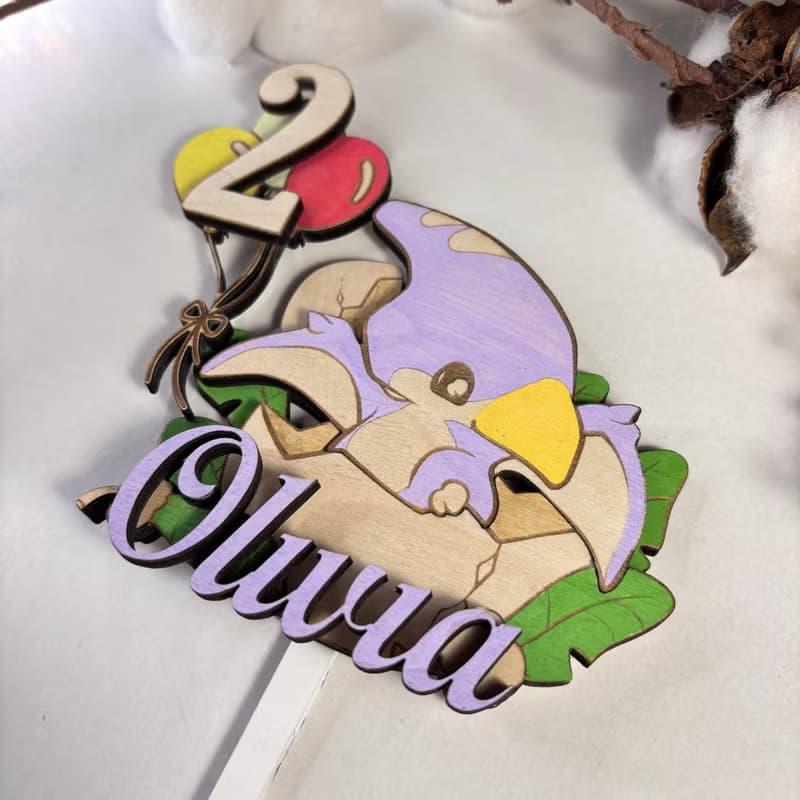 Dino Wood Custom Cake Topper - Hand Painted Birthday Keepsake - Custom Name