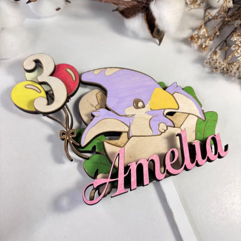 Dino Wood Custom Cake Topper - Hand Painted Birthday Keepsake - Custom Name