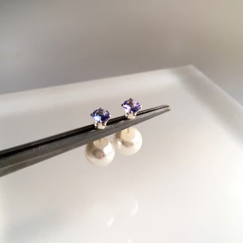 Tanzanite Earrings December Birthstone Tanzanite with Pearls Backcatch