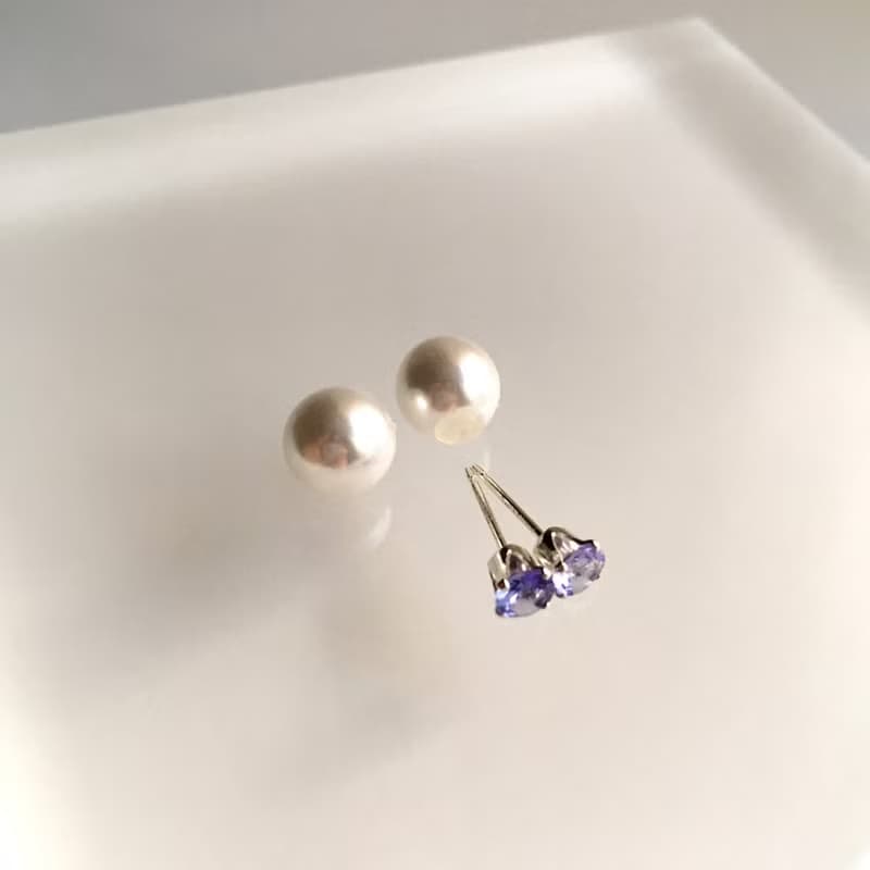 Tanzanite Earrings December Birthstone Tanzanite with Pearls Backcatch