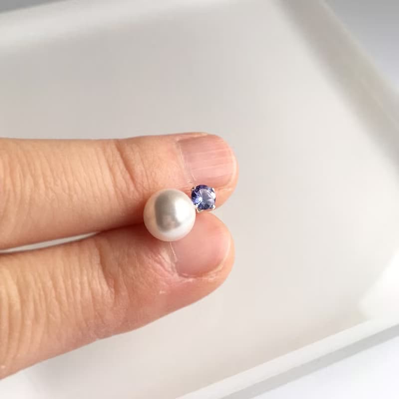 Tanzanite Earrings December Birthstone Tanzanite with Pearls Backcatch