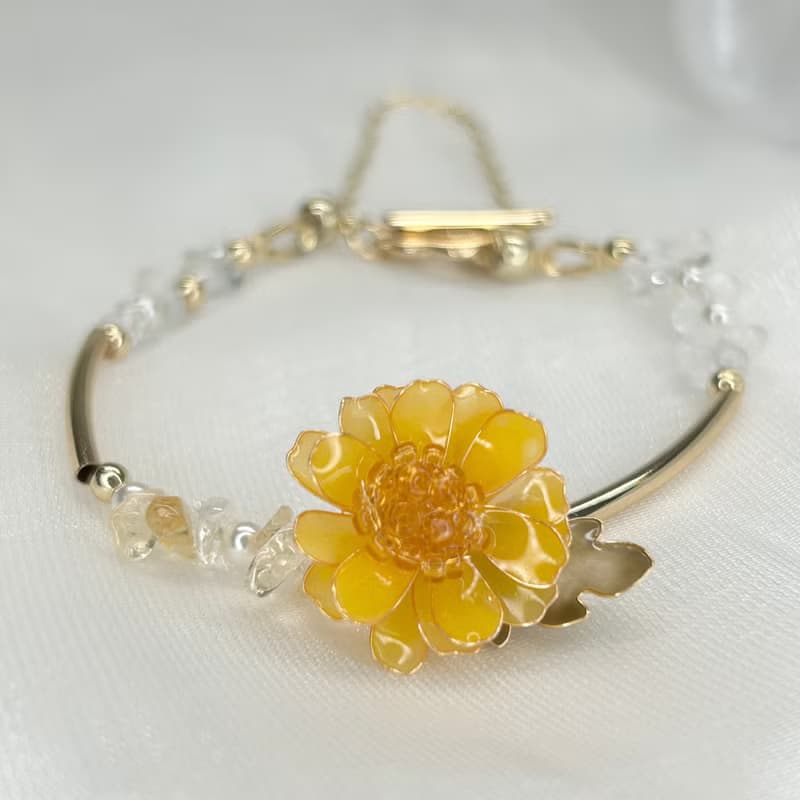 【黃色野菊x黃水晶-水晶花手鍊】11月生日花生日石 花言日和