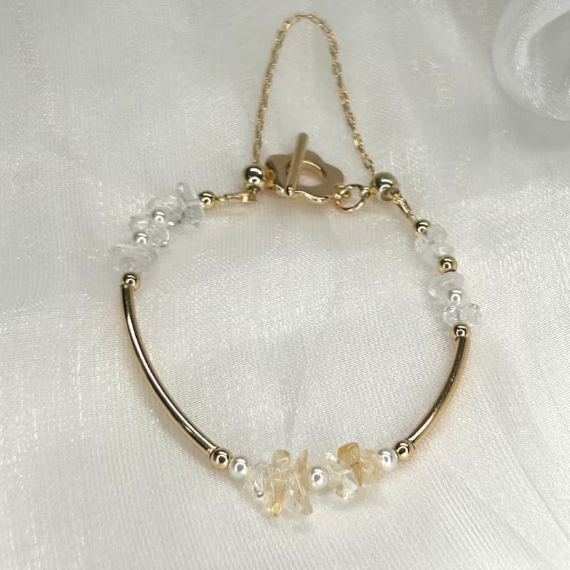 【黃色野菊x黃水晶-水晶花手鍊】11月生日花生日石 花言日和