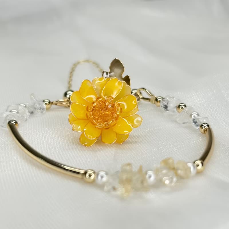 【黃色野菊x黃水晶-水晶花手鍊】11月生日花生日石 花言日和