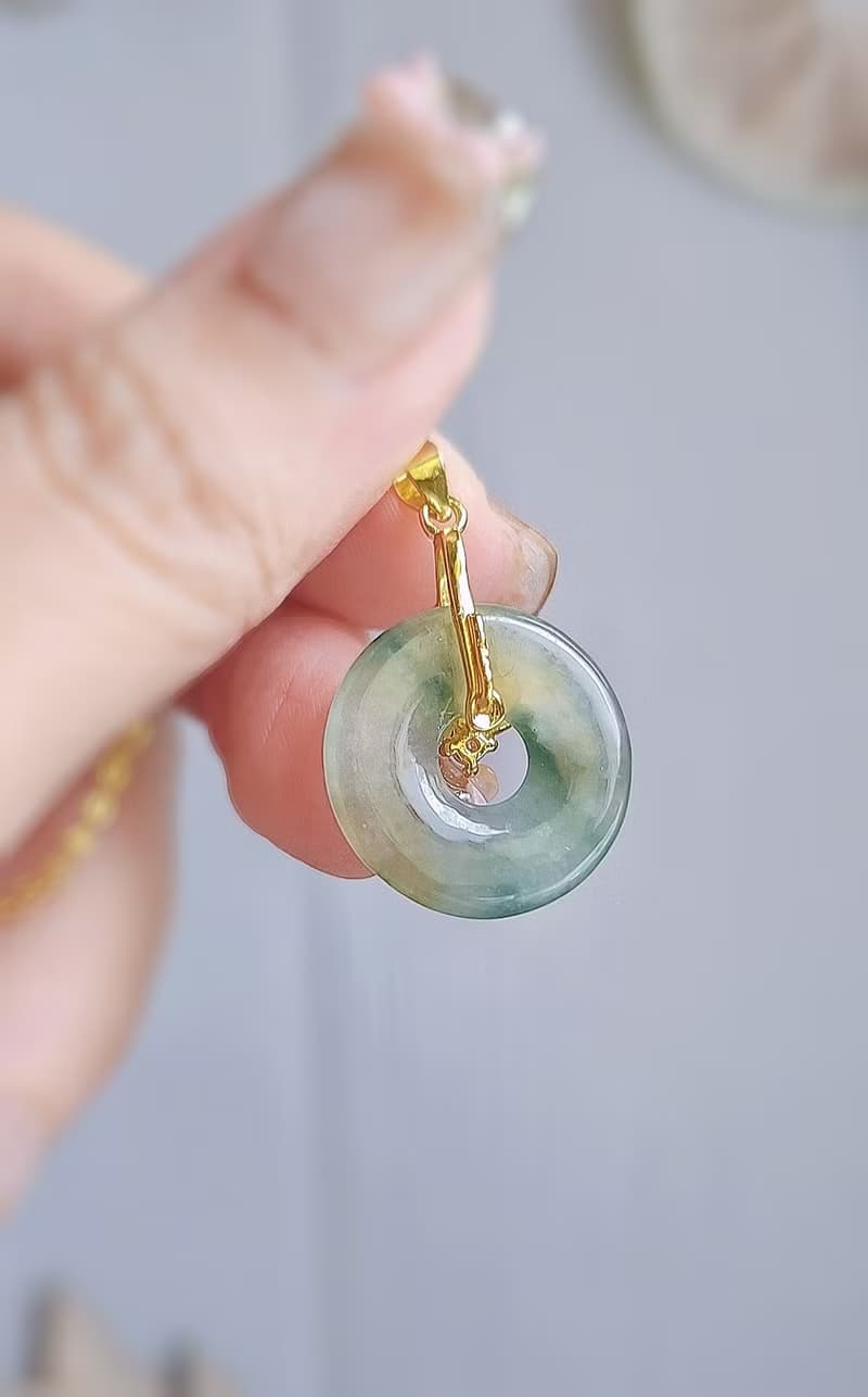 招財•順利•圓滿|冰膠黃加綠花甜甜圈|緬甸A翡翠純銀吊墜
