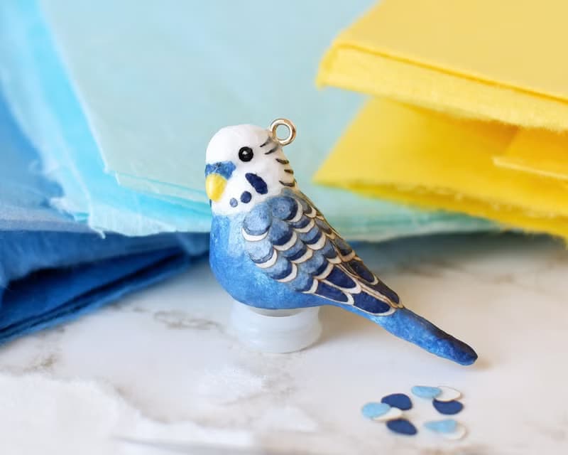 和紙アクセサリー　イヤリング/ピアス　セキセイインコ　ブルー系　インコ　鳥　飼い鳥