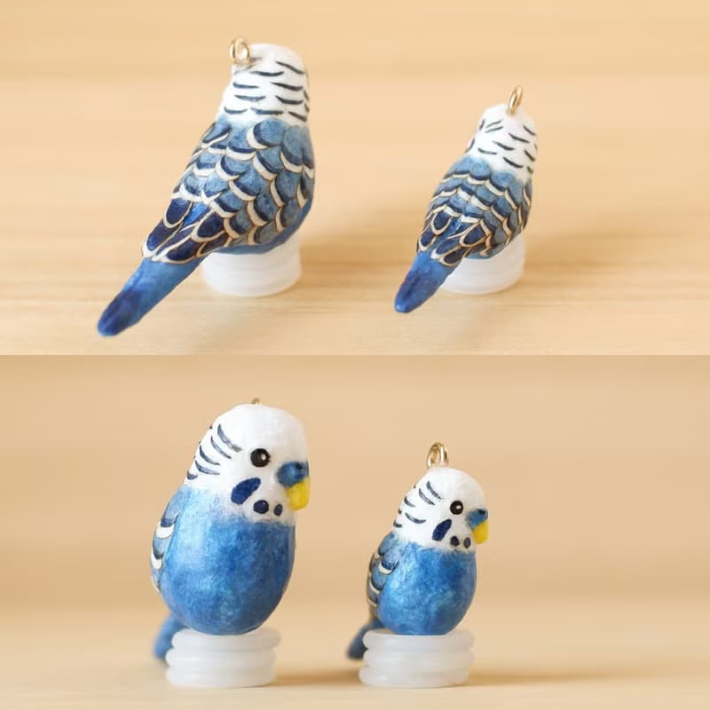 和紙アクセサリー　イヤリング/ピアス　セキセイインコ　ブルー系　インコ　鳥　飼い鳥