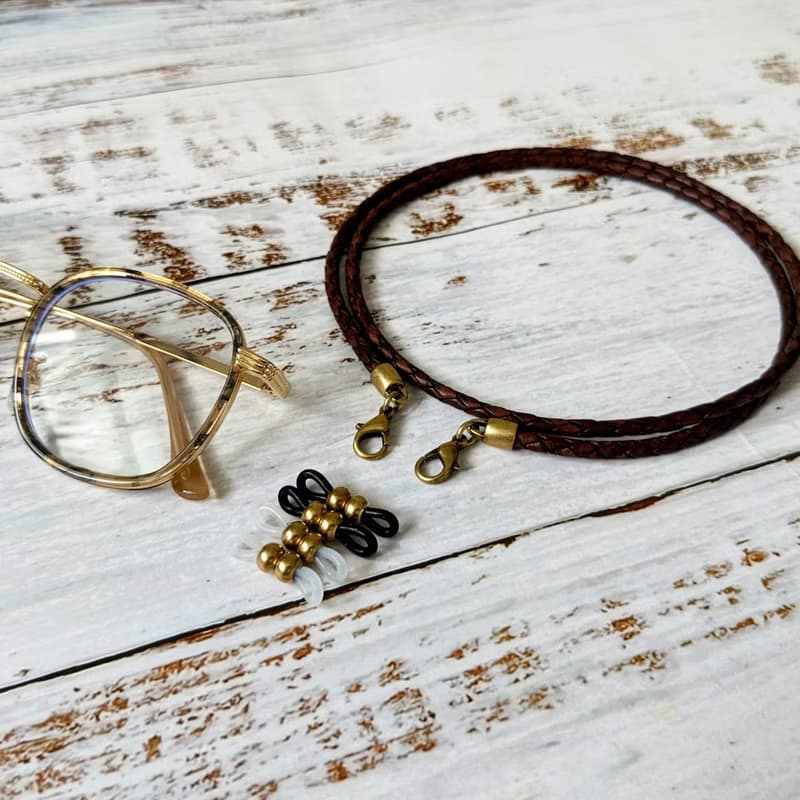 3mm、4mm 深棕色編織真皮牛皮繩 古銅扣件 眼鏡鍊 口罩鍊 兩用鍊