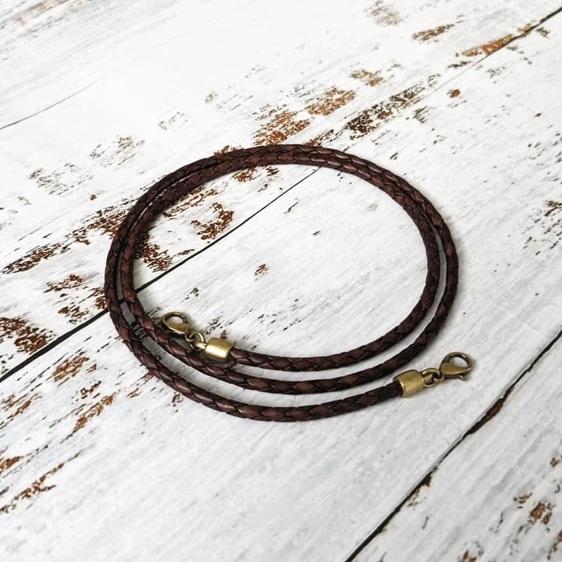 3mm、4mm 深棕色編織真皮牛皮繩 古銅扣件 眼鏡鍊 口罩鍊 兩用鍊