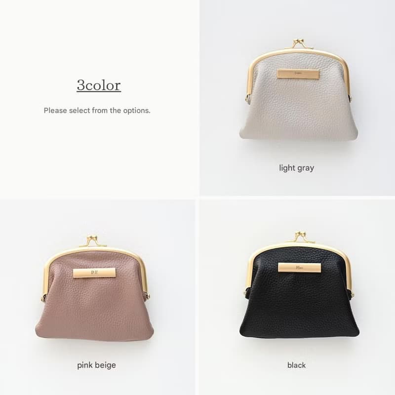 親子がま口ポーチ 【 本革 Nuance プレート 名入れ 】 ポーチ 小物入れ 財布 コインケース カードケース がま口 刻印 HR32U