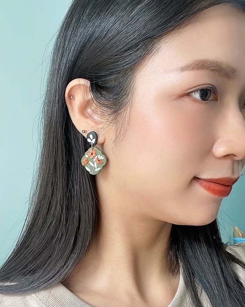 橙色虞美人花耳環