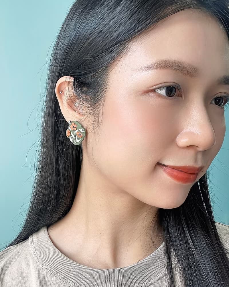 橙色虞美人花耳環