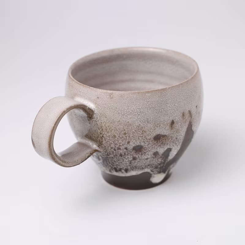 明芽窯 | 柴燒萩釉豹紋咖啡杯 奶白 焦糖 陶杯 把杯 蒐藏品 H6