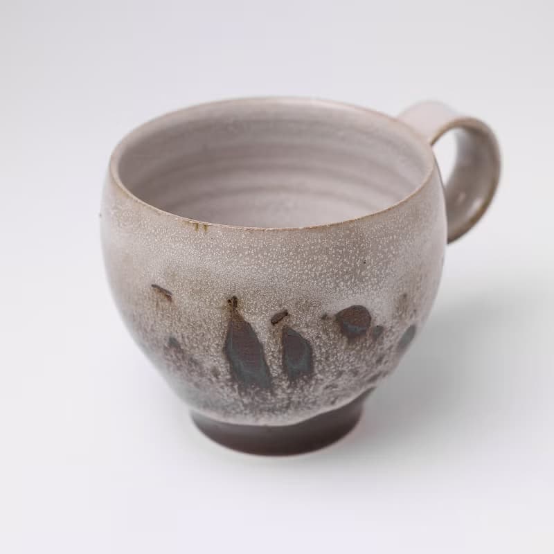 明芽窯 | 柴燒萩釉豹紋咖啡杯 奶白 焦糖 陶杯 把杯 蒐藏品 H6