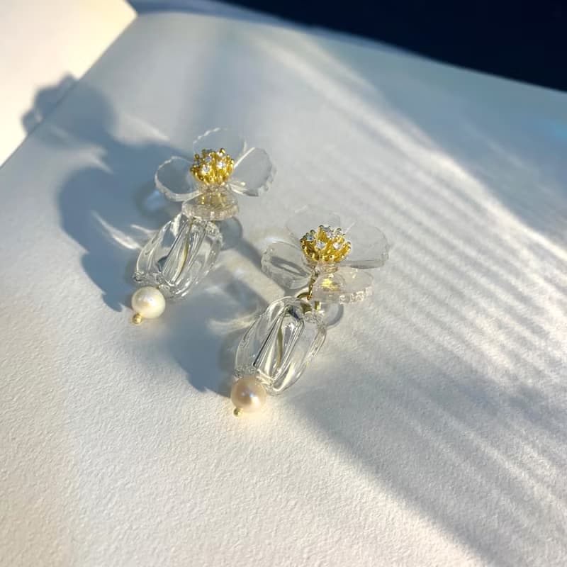 耳環 罌粟花 冰晶花系列 樹脂 水鑽 銀飾 耳夾  禮物 禮盒 情人節