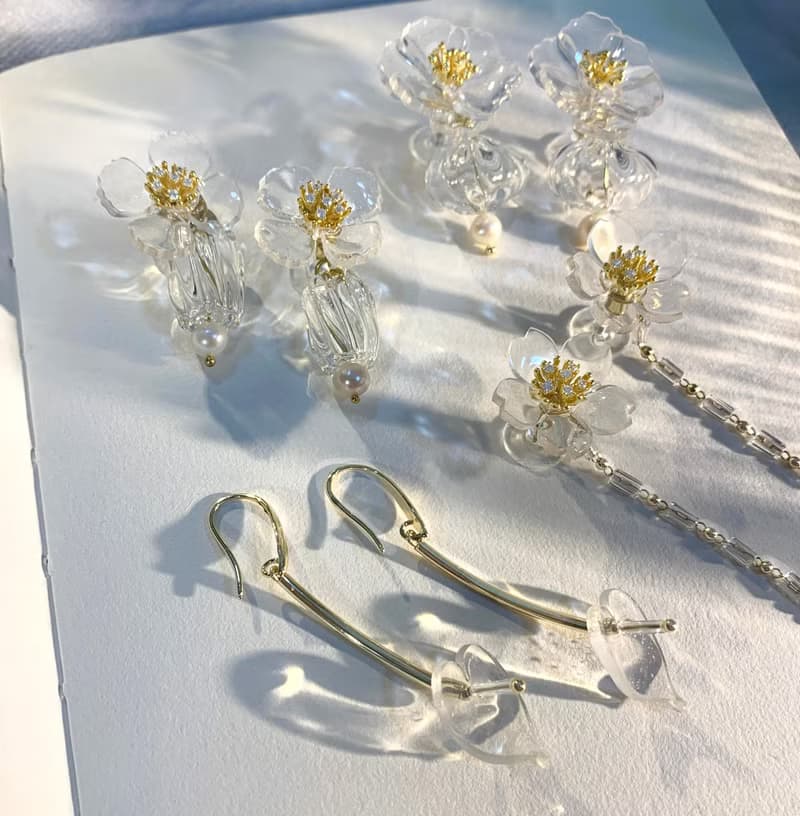 耳環 罌粟花 冰晶花系列 樹脂 水鑽 銀飾 耳夾  禮物 禮盒 情人節