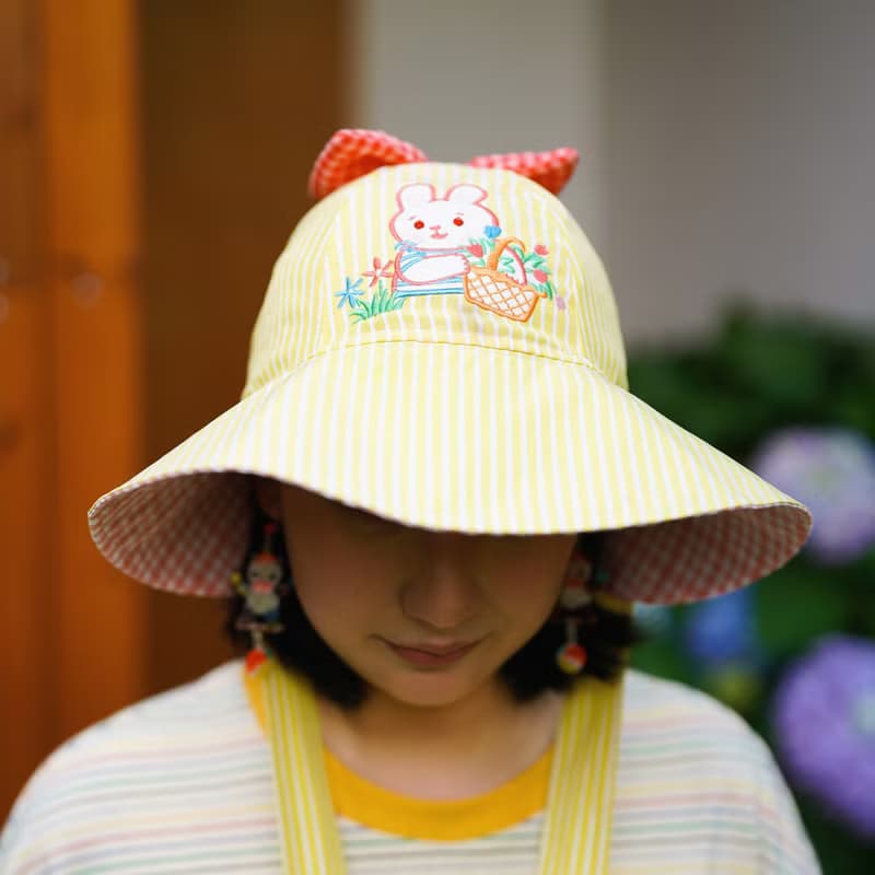 小兔子嗡嗡  復古昭和可愛 花籃遮陽帽 防曬 刺繡